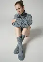 Chaussettes chaudes pour femme en yack et laine chinée bleu et naturel