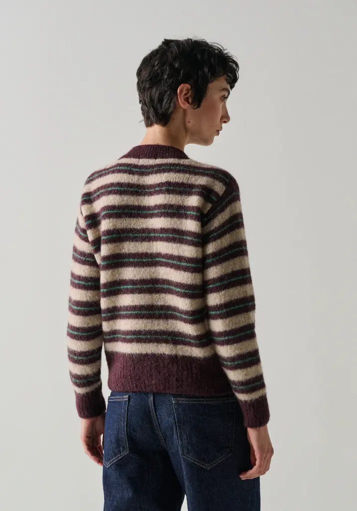 Cardigan femme en laine et alpaga rayé coupe droite
