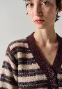 Cardigan femme en laine et alpaga rayé encolure V