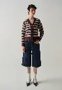 Cardigan femme en laine et alpaga rayé fermeture 5 boutons