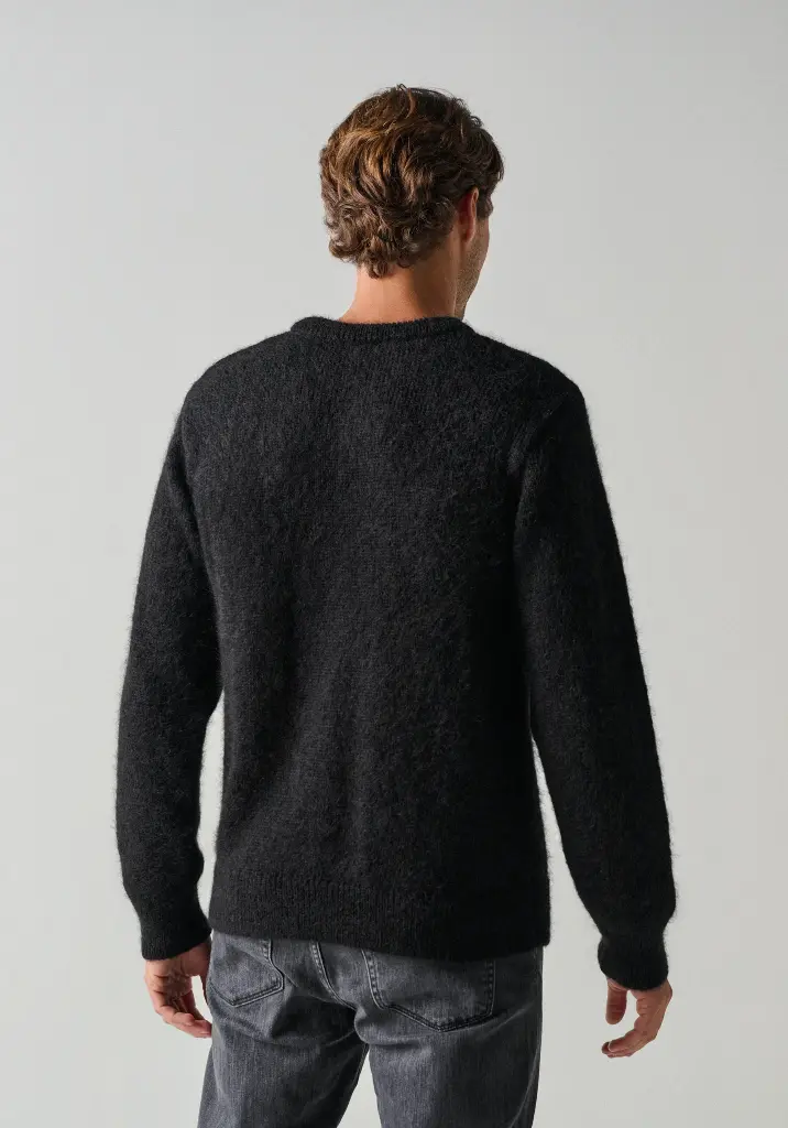 Pull homme col rond en mohair et soie couleur noir