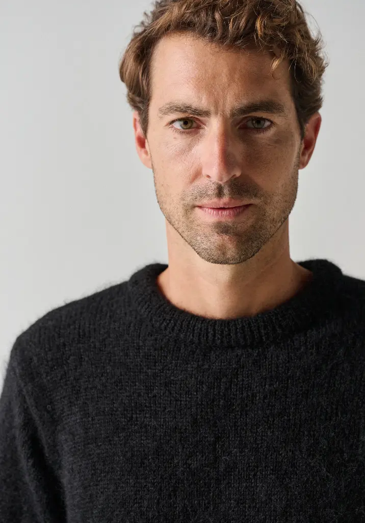 Pull homme col rond en mohair et soie manches longues
