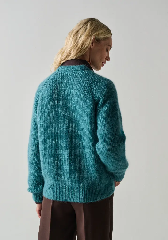 Cardigan en mohair et soie femme couleur bleu pétrole