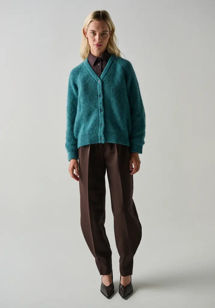Cardigan en mohair et soie femme coupe droite
