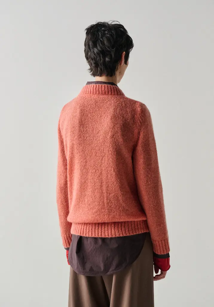 Pull femme col V en mohair couleur brique