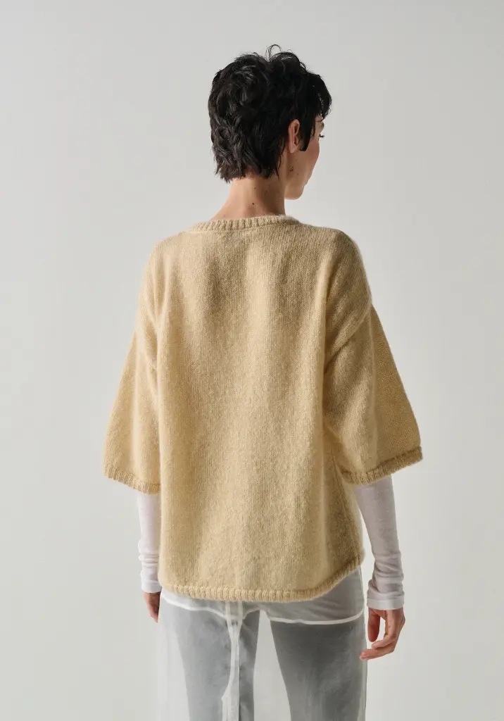 Pull femme manches courtes en mohair des Pyrénées couleur ivoire