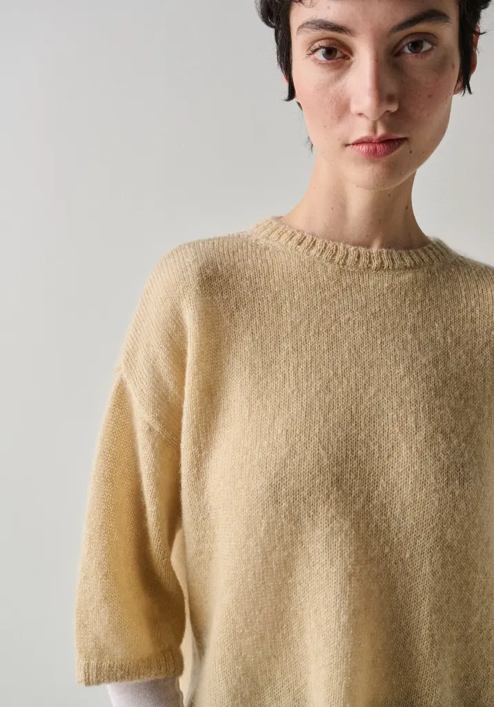 Pull femme manches courtes en laine mohair de chevreauPull femme manches courtes en laine mohair de chevreau