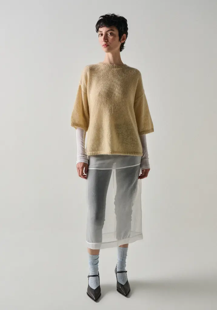 Pull femme manches courtes en mohair des Pyrénées coupe ample