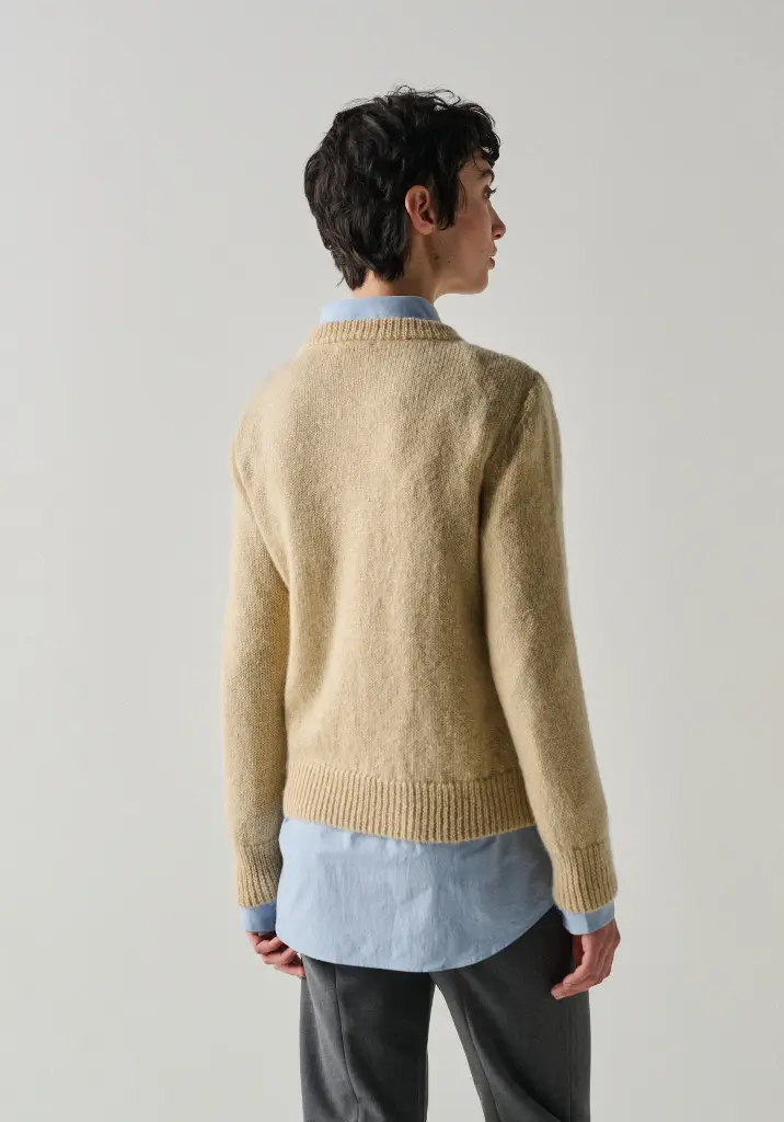 Pull femme col rond en mohair des Pyrénées couleur ivoire