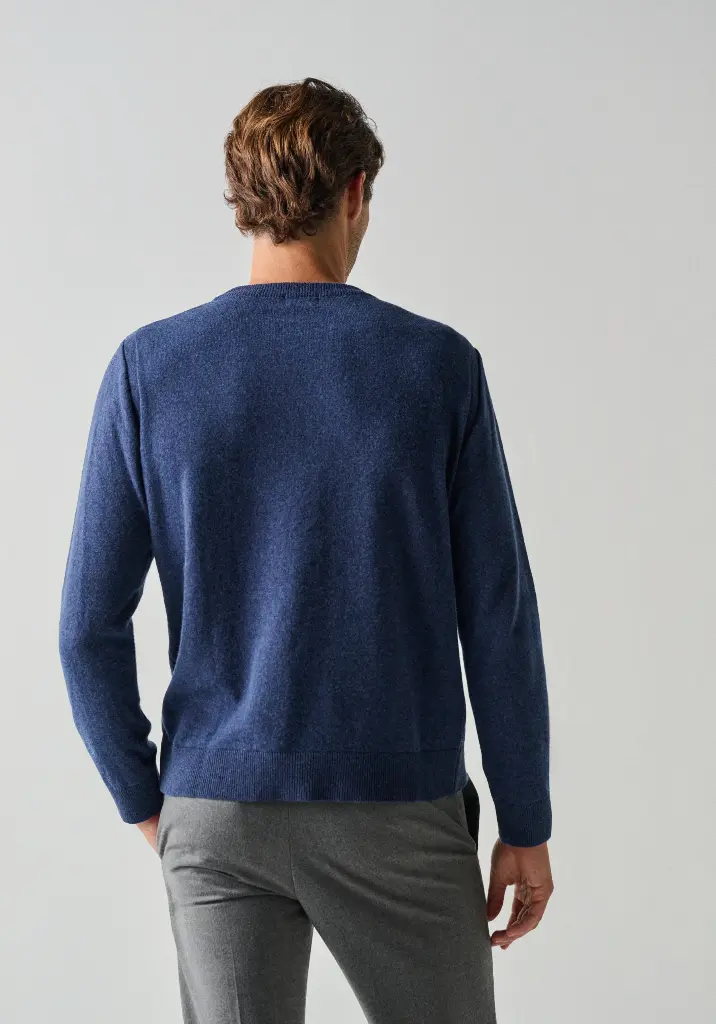 Pull homme col rond laine et cachemire couleur bleu indigo