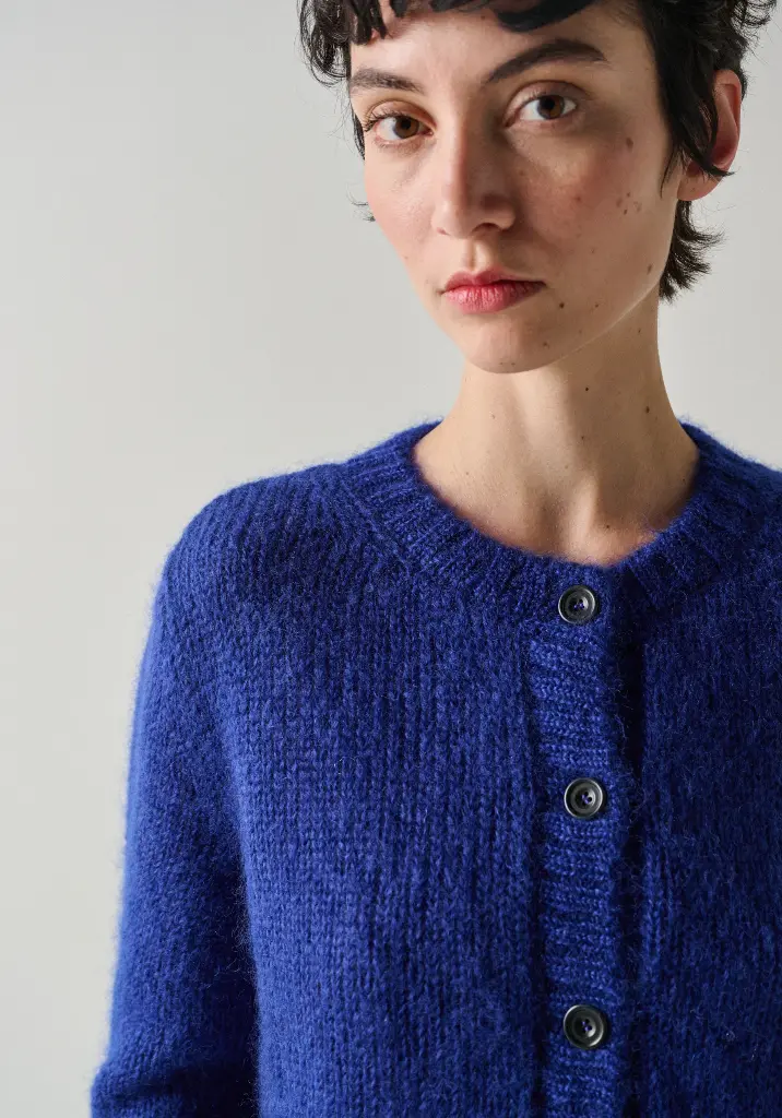 Cardigan femme en mohair de chevreau des Pyrénées col rond
