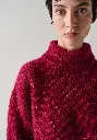 Pull femme col montant en mohair et soie maille côtelée