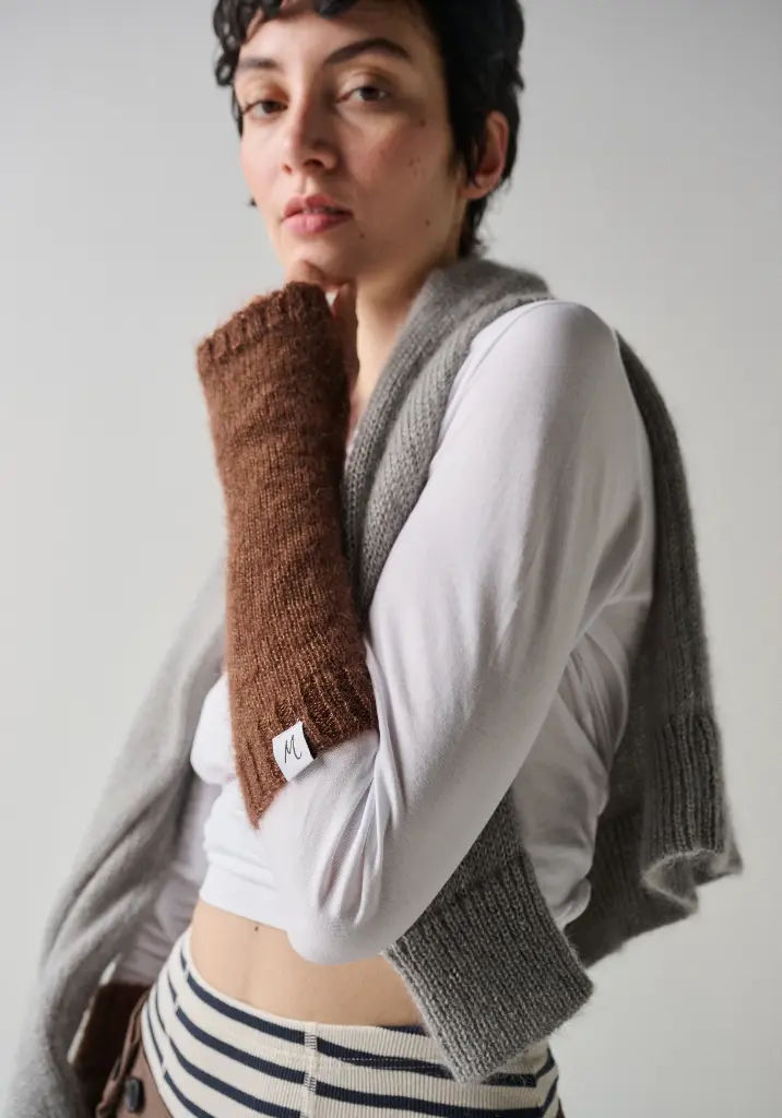 Mitaines femme en mohair de chevreau couleur chocolat