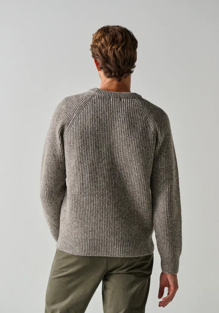 Pull homme col rond en laine vierge et yack couleur beige écru