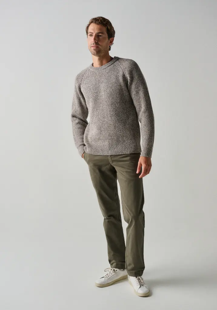 Pull homme col rond en laine vierge et yack manches longues