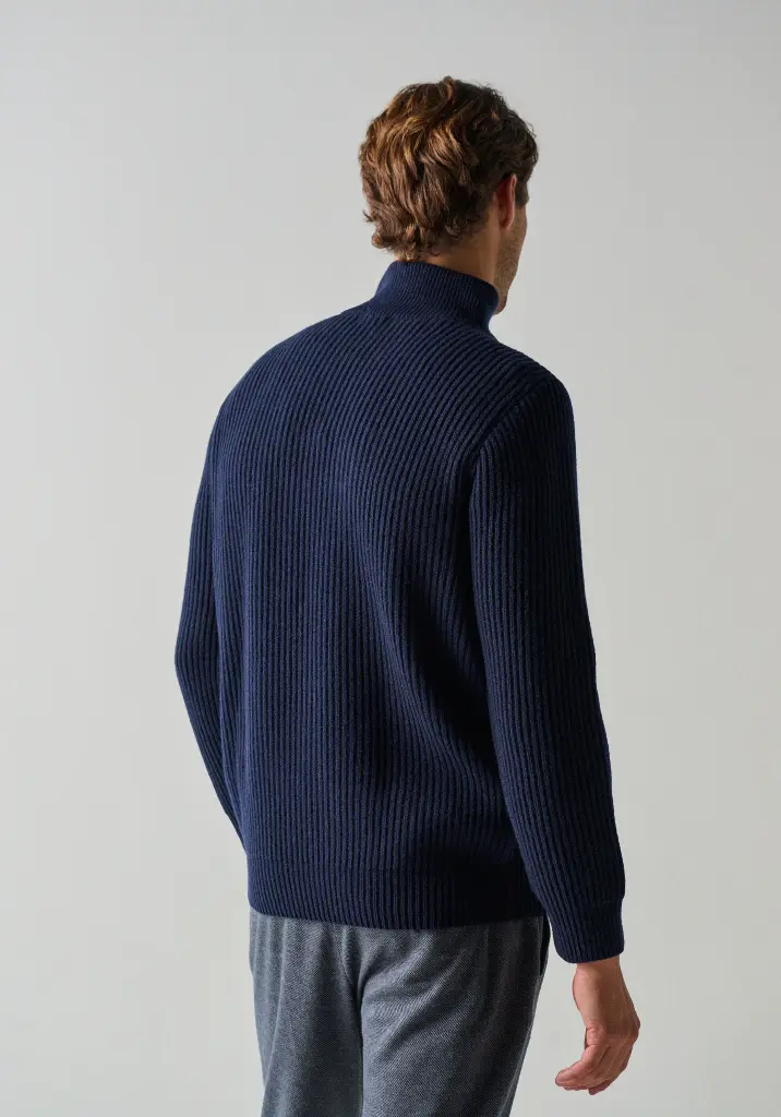 Pull homme col camionneur 100% laine couleur bleu marine