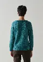 Pull col V femme en mohair de chevreau et soie couleur bleu pétrole