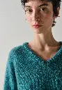 Pull col V femme en mohair de chevreau et soie manches raglan