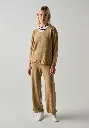 Pull femme col V en mérinos et alpaga manches longues