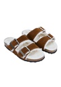Sandales femme doubles bandes avec boucles cuir fourrées