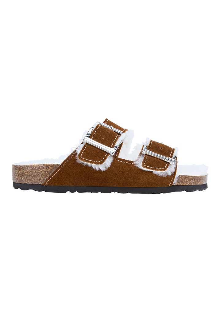 Sandales femme fourrées laine naturelle