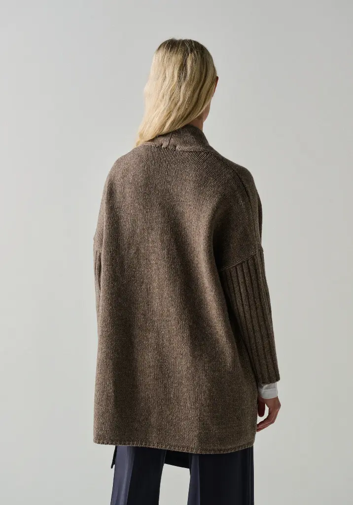 Gilet long femme en yack et laine couleur camel