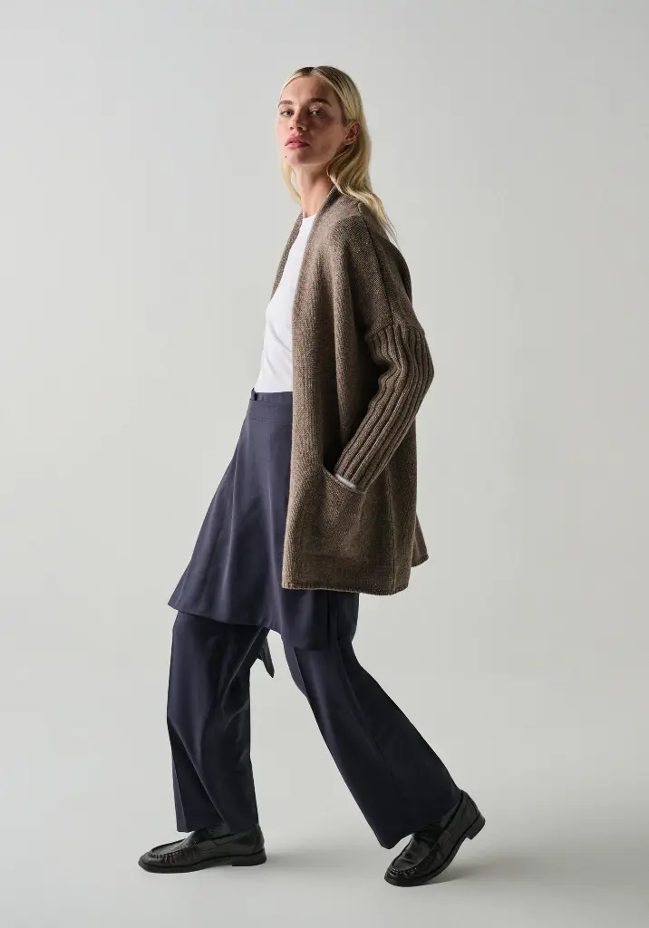 Veste longue femme en yack et laine coupe ample