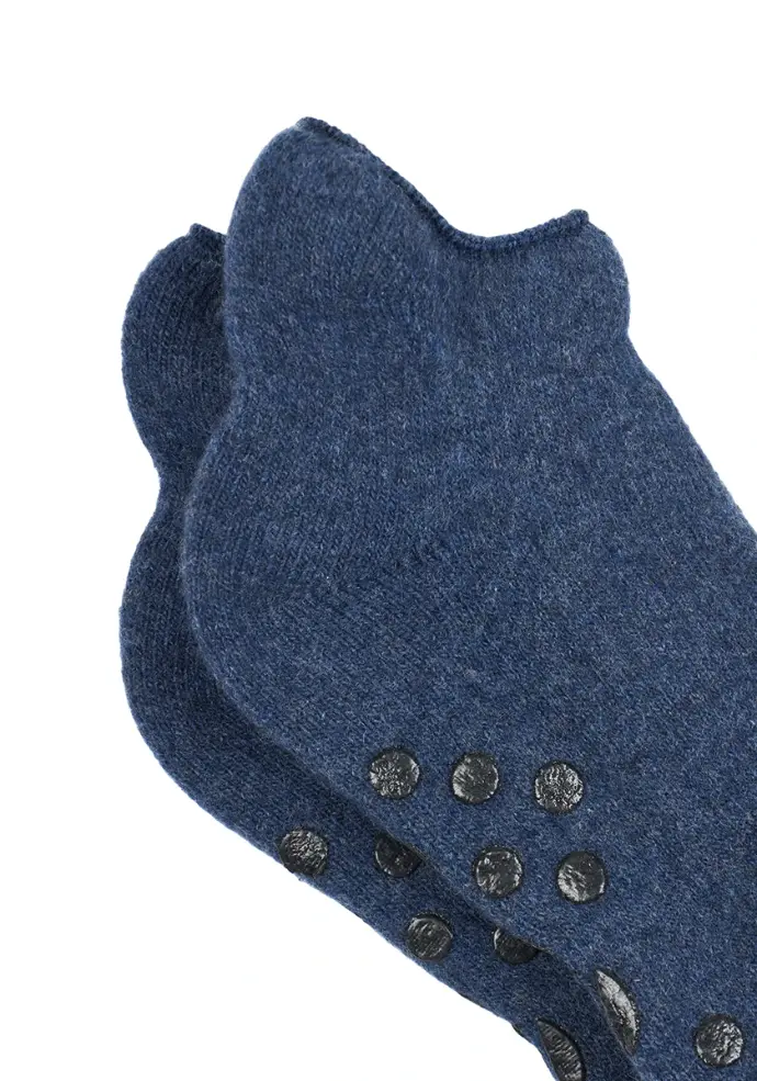 Chaussons mixtes antidérapant en laine mérinos couleur bleu jean