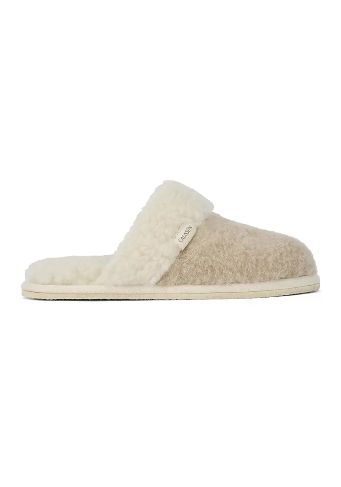 Mules femme fourrées en laine naturelle couleur beige