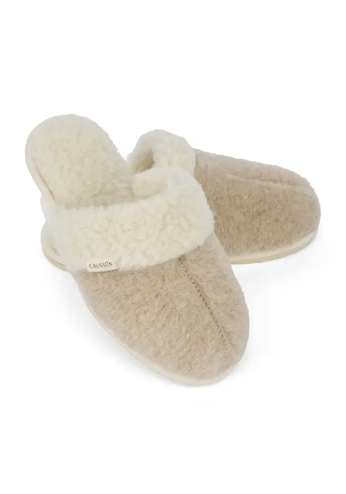 Mules femme fourrées en laine naturelle semelle en feutrine