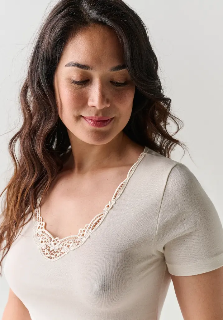 Chemise femme manches courtes coton laine et soie