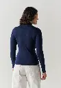Sous pull femme col roulé mérinos et soie couleur bleu marine