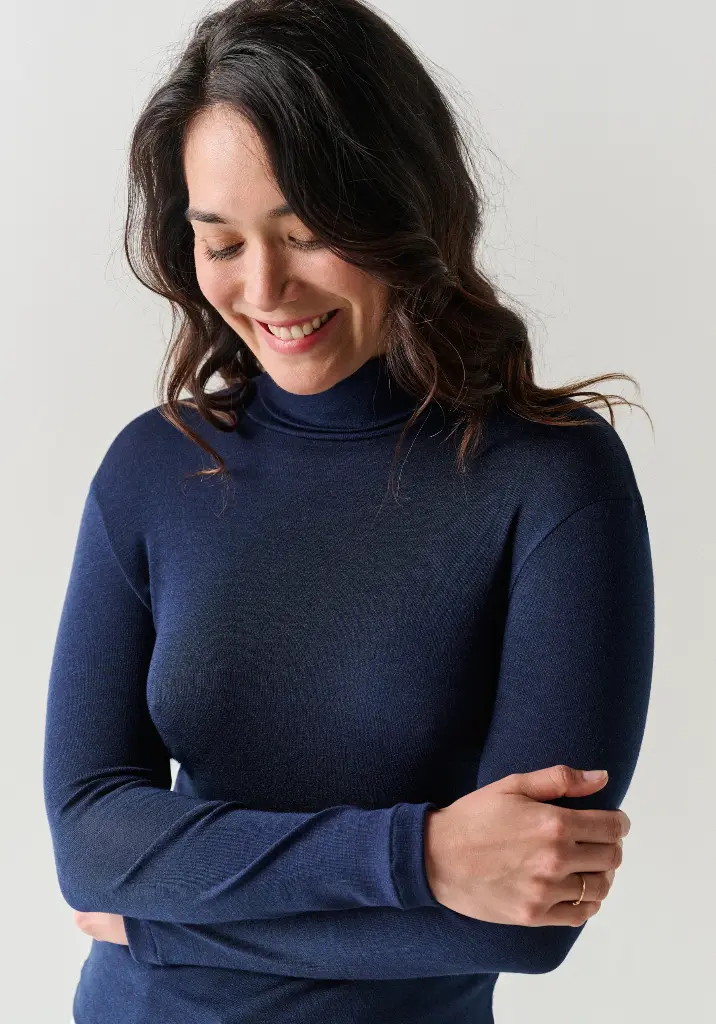 Sous pull femme col montant mérinos et soie
