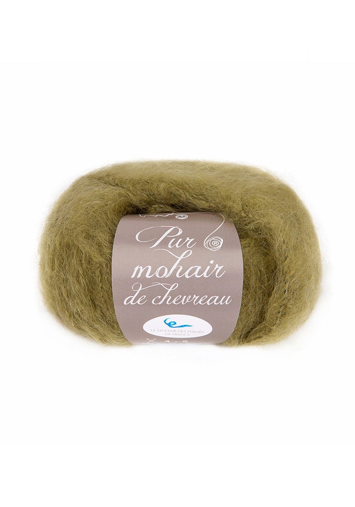 Pelote de laine mohair de chevreau et soie fabrication française kaki