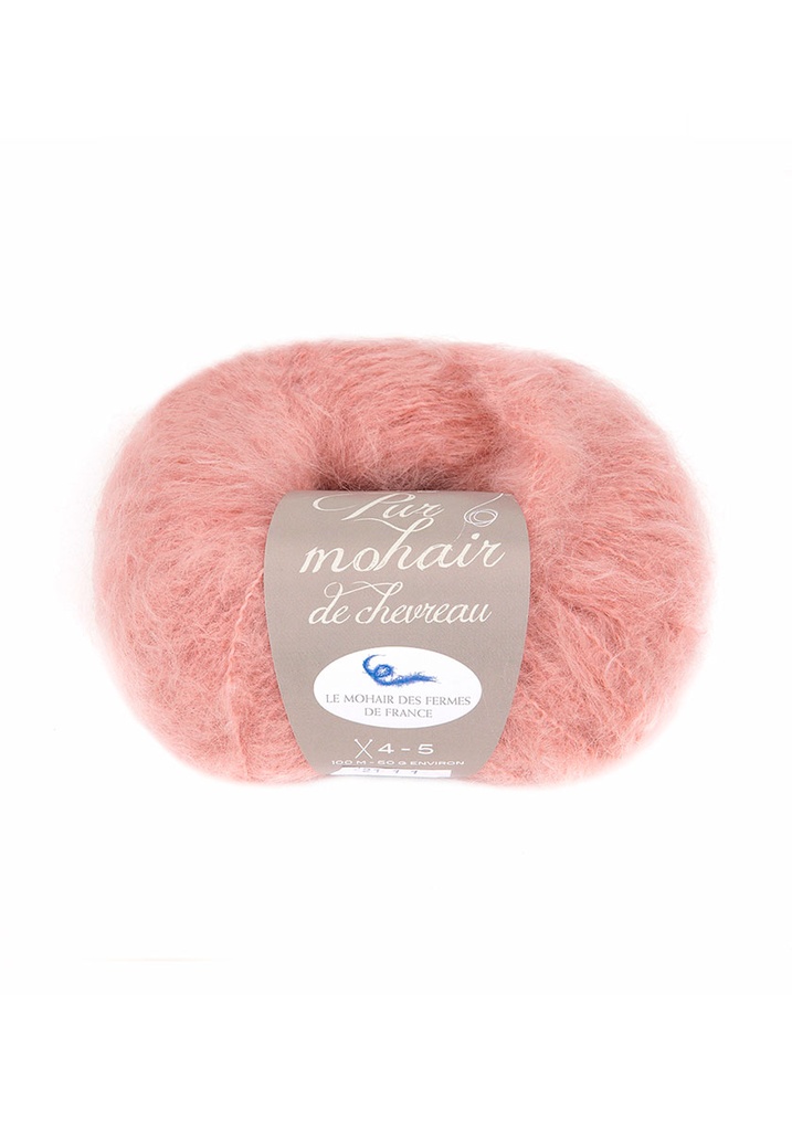 Pelote de laine mohair de chevreau et soie fabrication française vieux rose