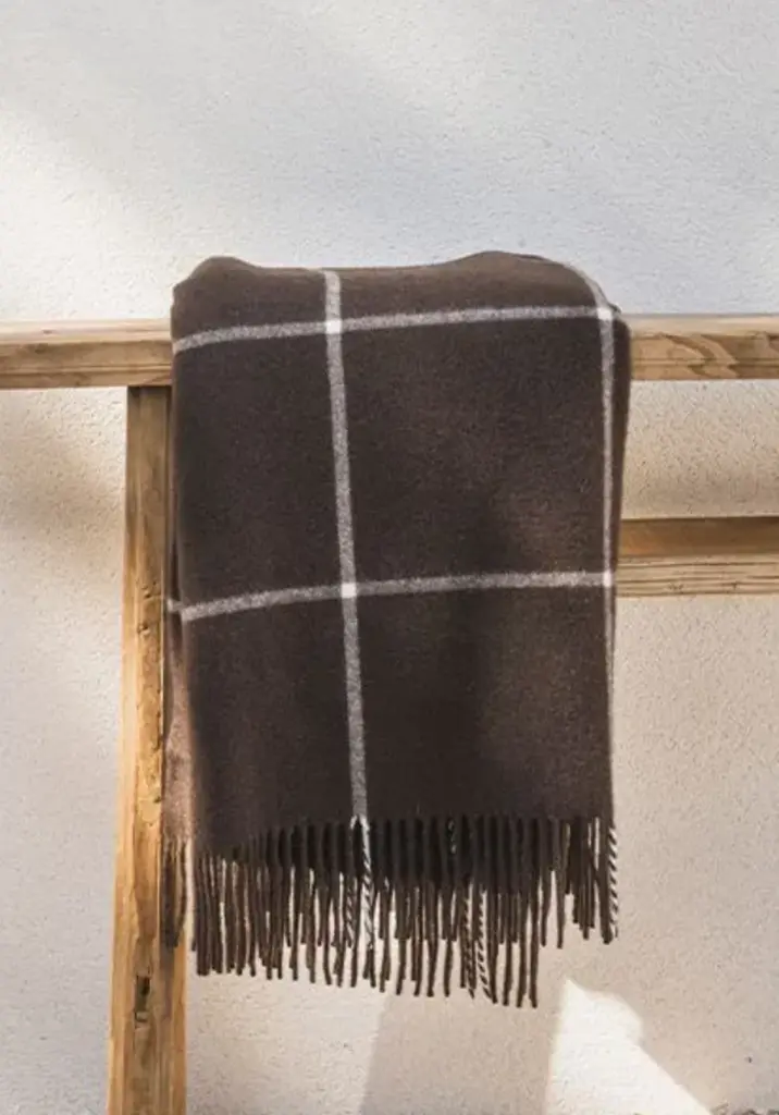 Plaid yack et cachemire fabrication française couleur marron brun