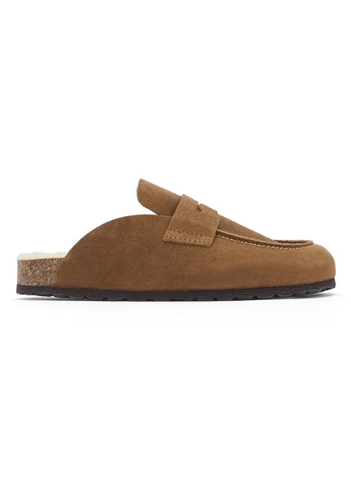 Mules homme cuir doublées laine couleur marron