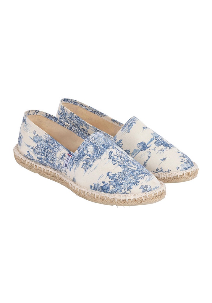 Espadrilles fleuries femme en toile de coton revetement latex sur semelle corde