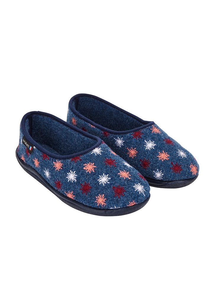 Chaussons  femme semelles mousse fabrication française couleur bleu