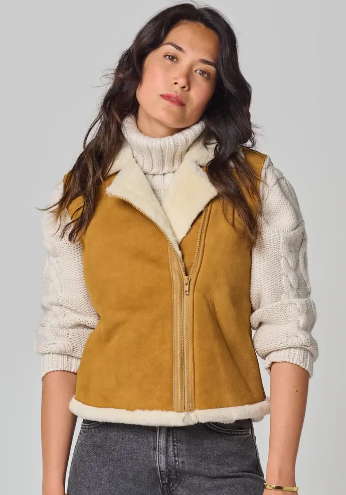 gilet peau lainée femme