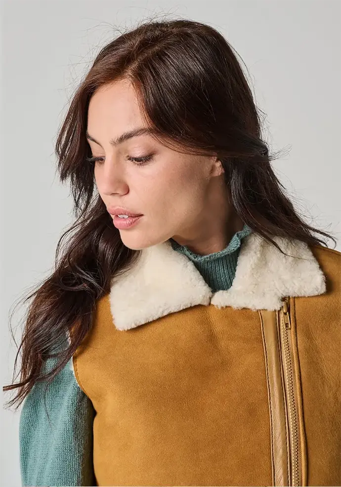 Gilet femme peau d'agneau doublée laine chaude