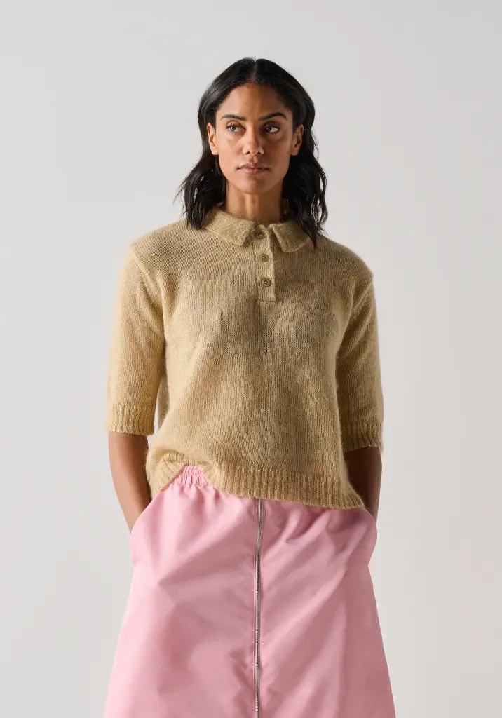 Pull femme col polo en mohair et soie