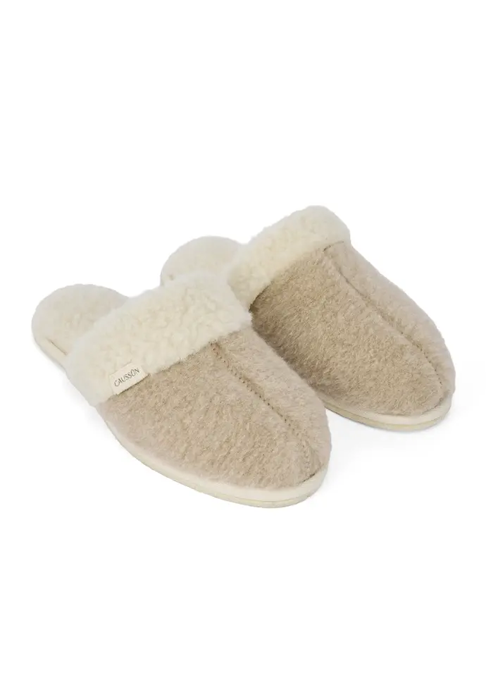Mules femme fourrées en laine naturelle