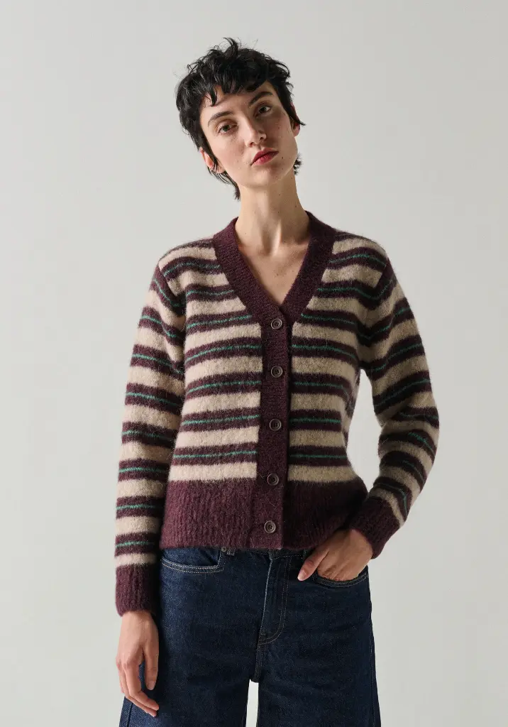 Cardigan femme en laine et alpaga rayé
