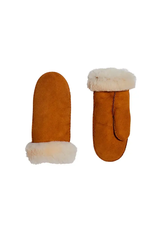 Moufles mixtes en peau lainée
