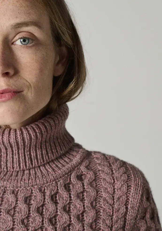 Pull col roulé femme maille fantaisie en yack