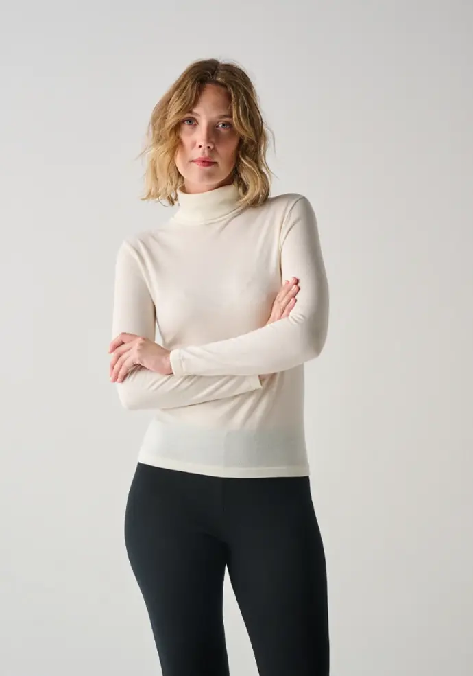 Sous-pull  femme col roulé laine et soie