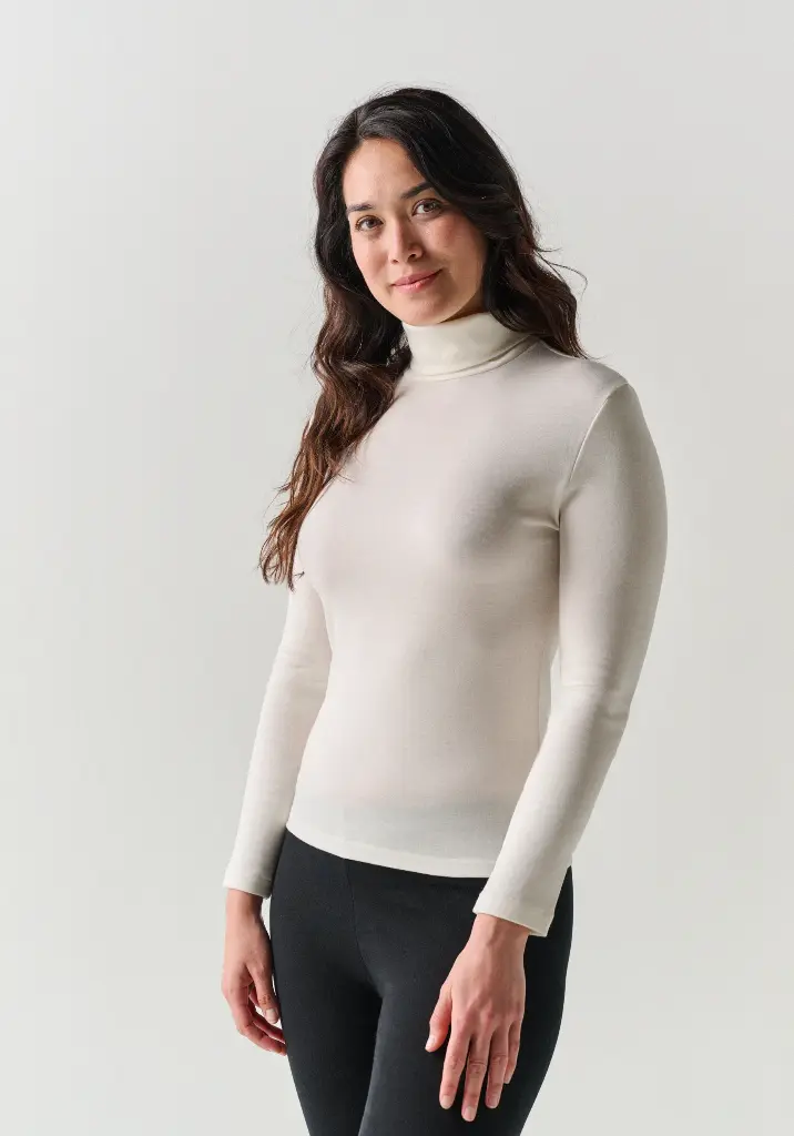 Sous-pull femme col roulé laine et soie