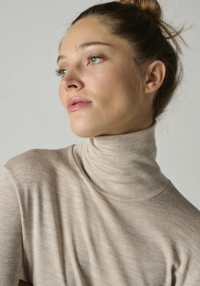 Sous pull femme col roulé mérinos et soie