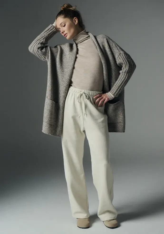 Cardigan Veste TrÃ¨s Longue Femme Gilet Manches Longues Taupe